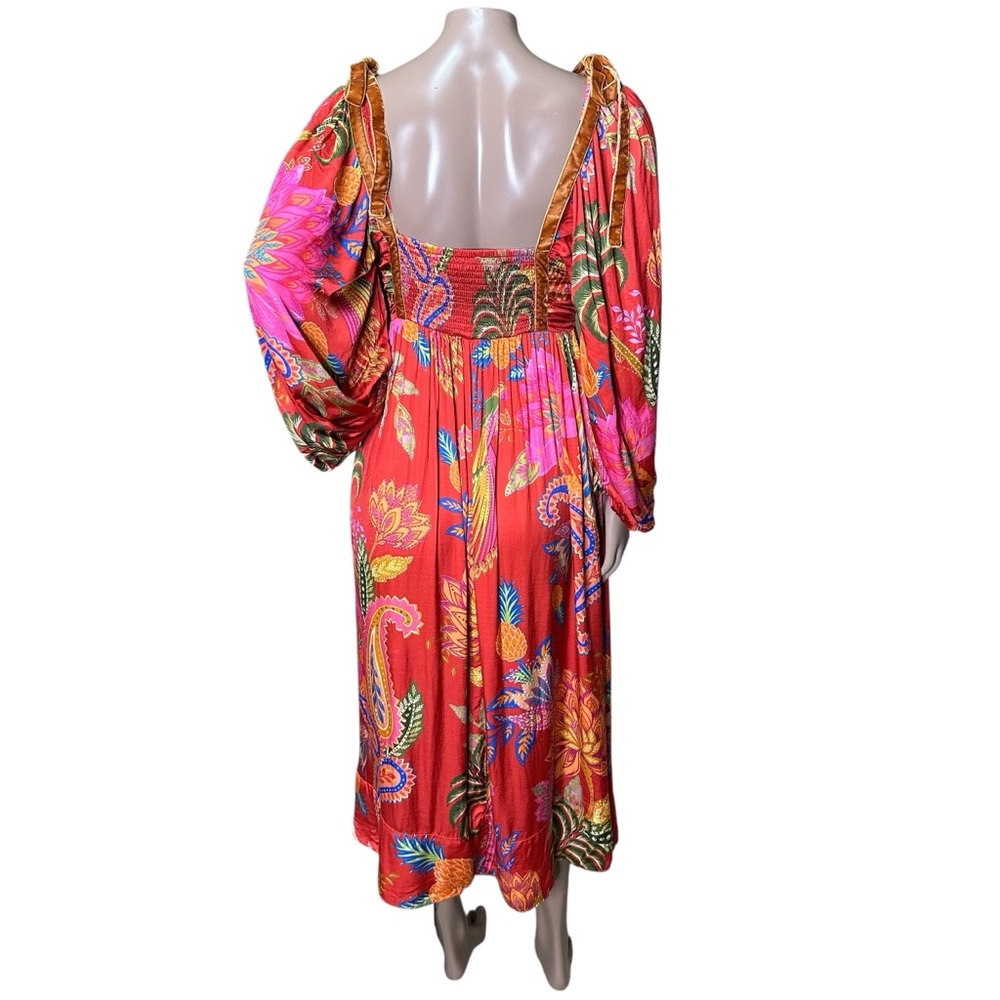 FARM Rio Red Multicolor Floral Puff-Sleeve Midi Dress - Picture 6 of 8